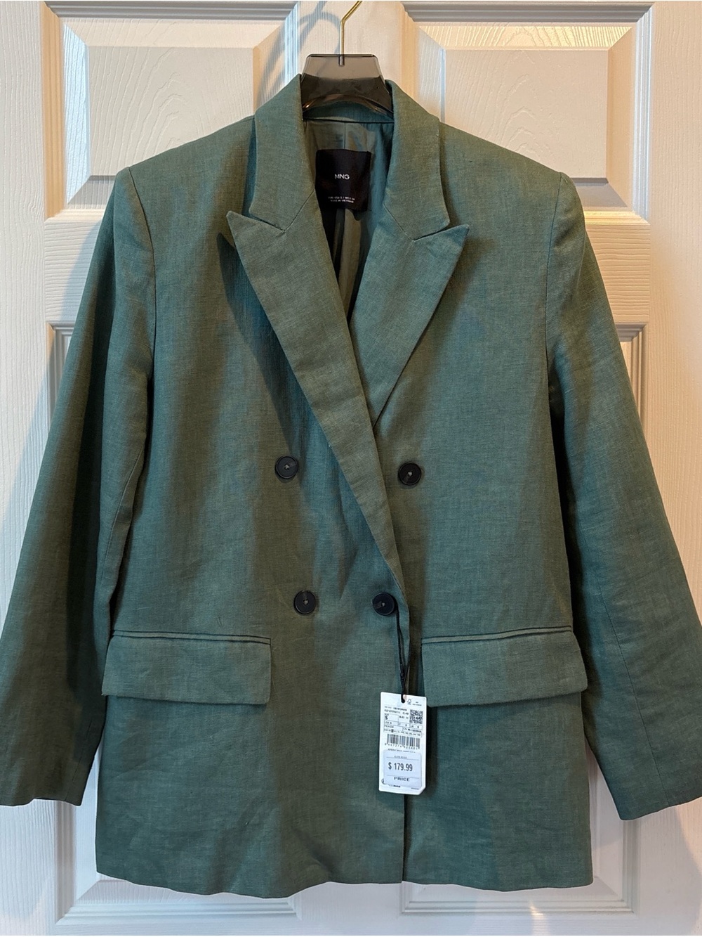 Mango Double-Breasted Blazer Sage Green NWT size Small retail $180 quiet luxury - Picture 2 of 7